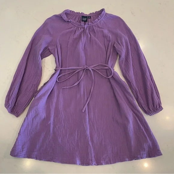 GAP | Dresses | Gap Cotton Crinkle Gauze Long Sleeve Mini Dress Purple S |  Poshmark